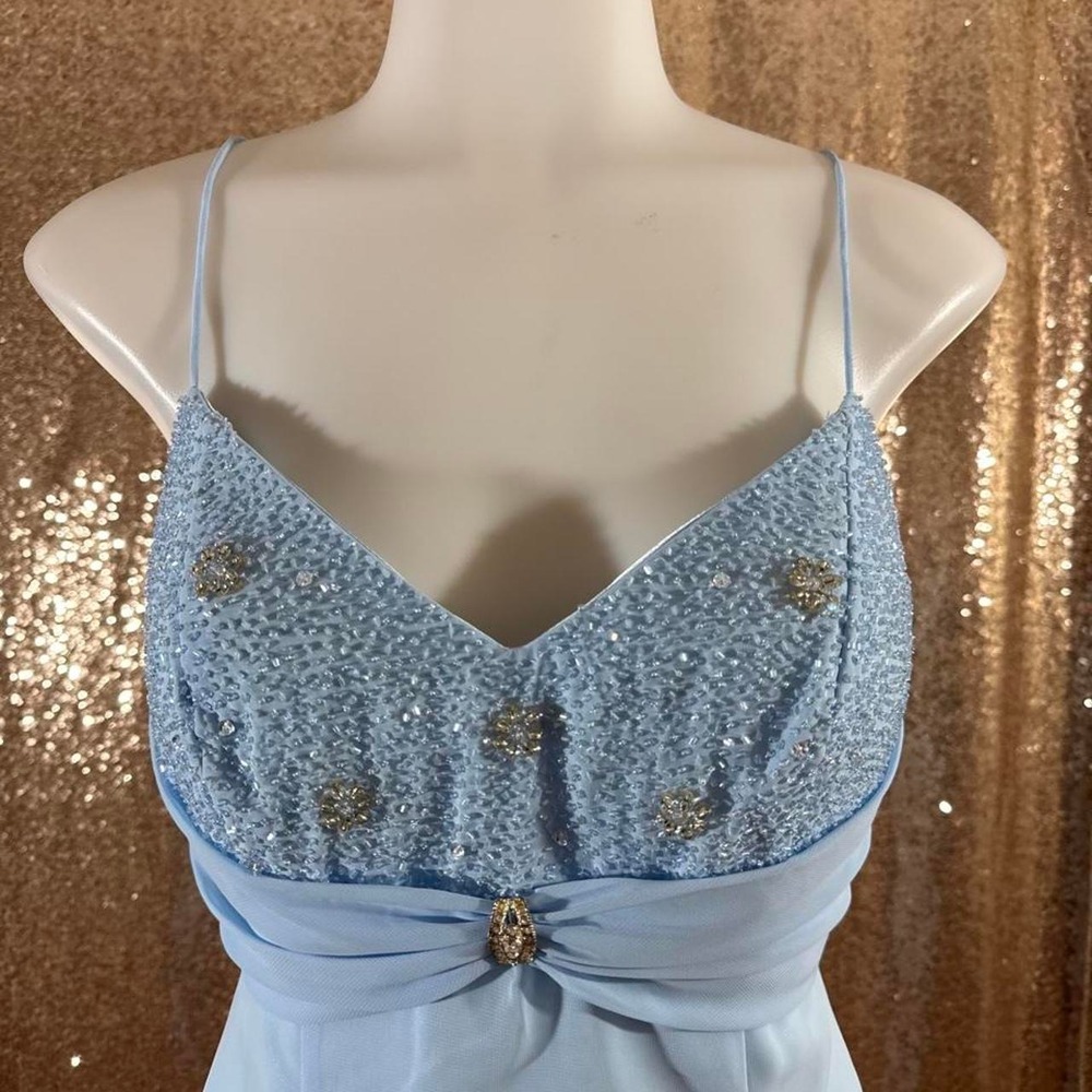 Light Blue Beaded Formal Dress with Shawl Spaghetti Strap Gown/Sizes M-XL-3XL - Picture 7 of 8